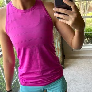Athleta Hot Pink Stripe Mesh Racerback Chi Tank Top
